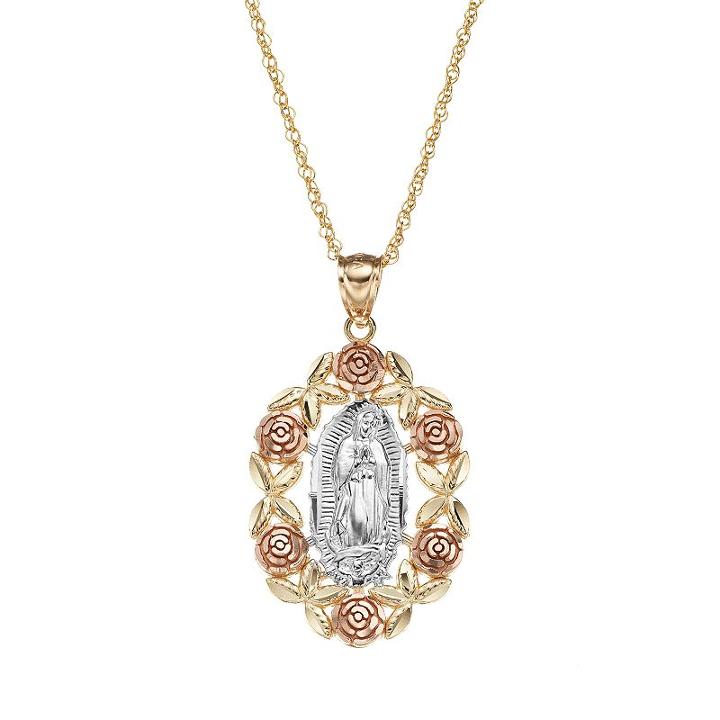 14k Gold Tri-tone Our Lady Of Guadalupe Pendant Necklace, Size: 18