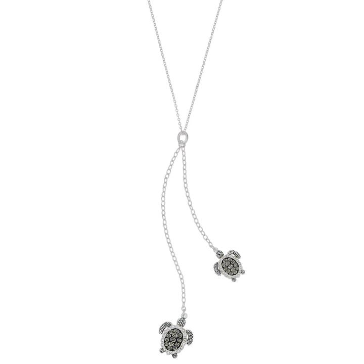 Silver Plated Crystal & Marcasite Double Turtle Necklace, Women's, Black