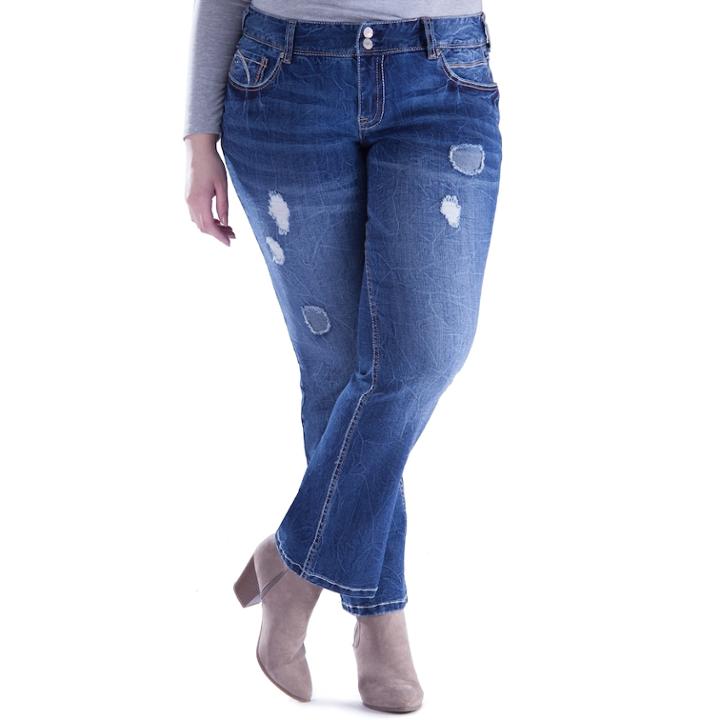 Juniors' Plus Size Amethyst Ripped Curvy Fit Bootcut Jeans, Teens, Size: 24, Dark Blue