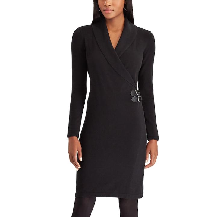 Women's Chaps Buckled Wrap Sheath Dress, Size: Xs, Black