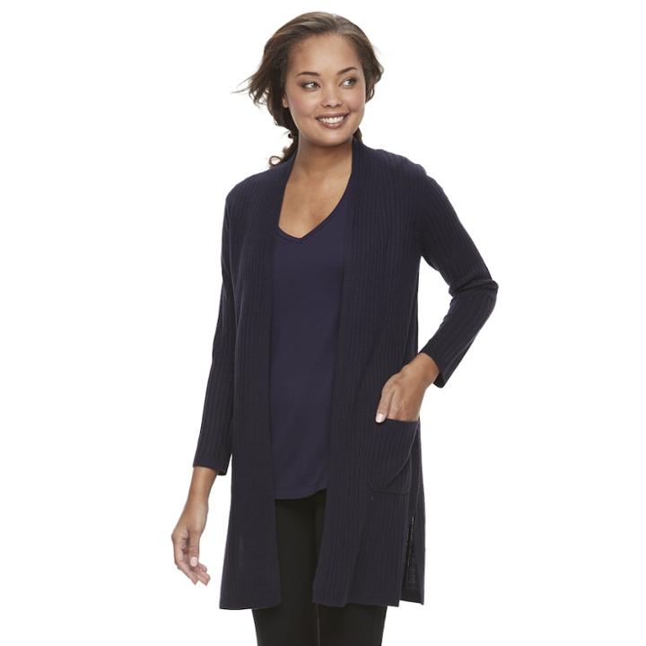 Petite Dana Buchman Open Front Cardigan, Women's, Size: L Petite, Blue (navy)