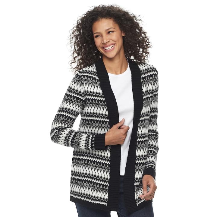 Petite Croft & Barrow&reg; Fairisle Open Front Cardigan, Women's, Size: M Petite, White