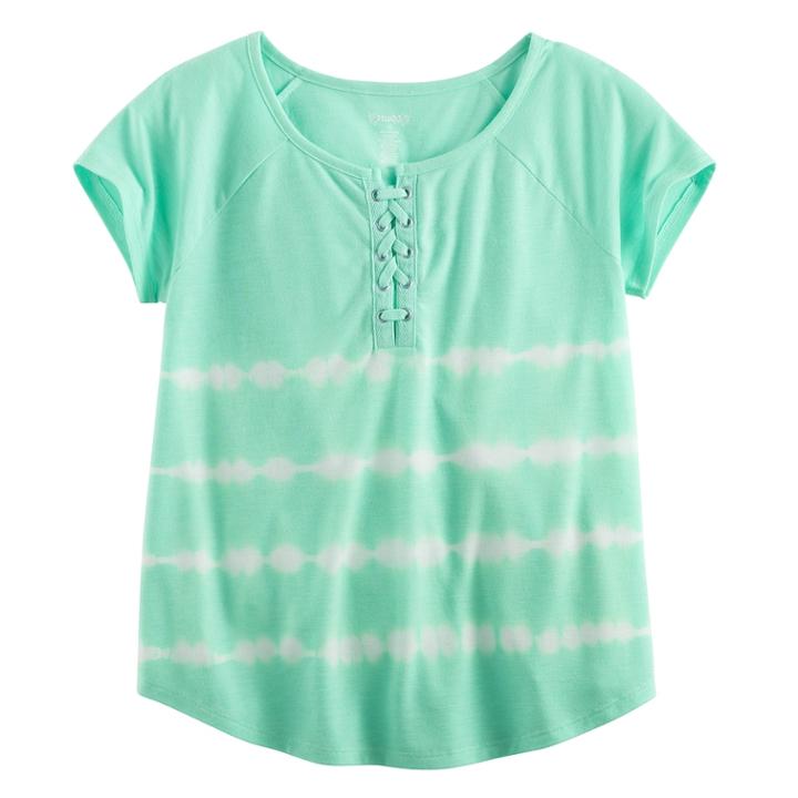 Girls 7-16 Mudd&reg; Lace-up Raglan Tie-dye Tee, Size: 10, Turquoise/blue (turq/aqua)