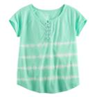 Girls 7-16 Mudd&reg; Lace-up Raglan Tie-dye Tee, Size: 10, Turquoise/blue (turq/aqua)