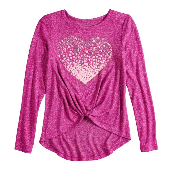 Girls 7-16 & Plus Size So&reg; Cozy Front Knot Long Sleeve Graphic Tee, Size: 16, Dark Pink
