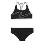 Girls 7-14 Nike Racerback Macro Swoosh Sport Bikini Top & Bottoms Swimsuit Set, Size: 7, Black