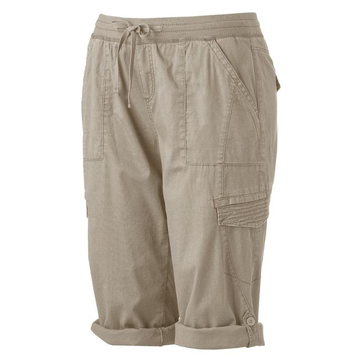 Juniors' Plus Size Unionbay Harriet Roll-tab Capris, Girl's, Size: 20 W, Beig/green (beig/khaki)