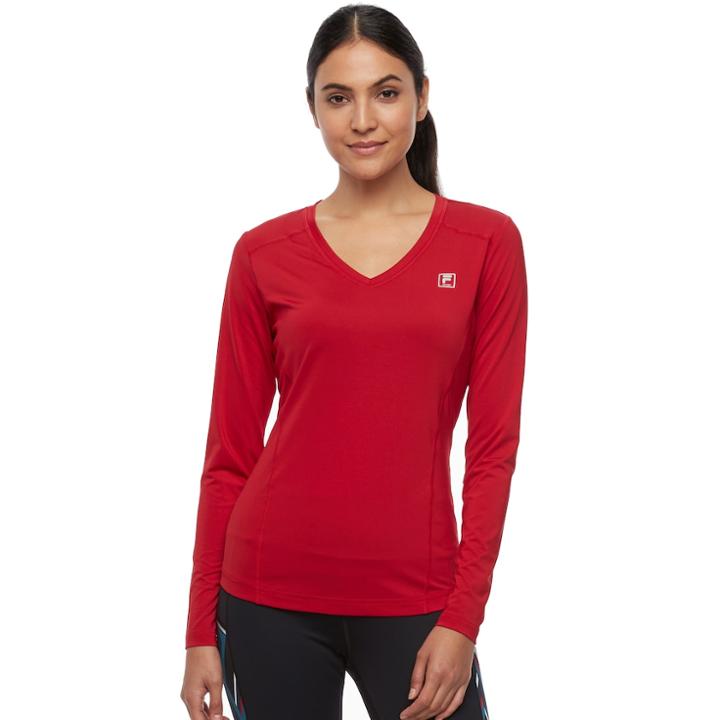 Women's Fila Sport&reg; Essential V-neck Long Sleeve Tee, Size: Xs, Med Red