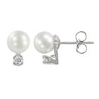 18k White Gold 1/10-ct. T.w. Diamond And Aaa Akoya Cultured Pearl Stud Earrings, Women's