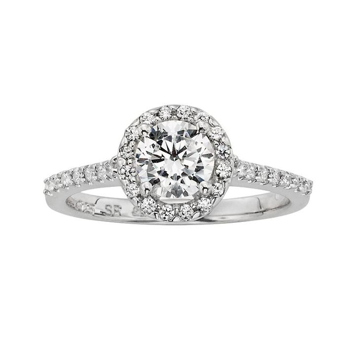 Diamonore Simulated Diamond Halo Engagement Ring In Sterling Silver (1-ct. T.w.), Women's, Size: 8, White