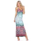 Women's White Mark Printed Side Slit Maxi Dress, Size: Large, Turquoise/blue (turq/aqua)