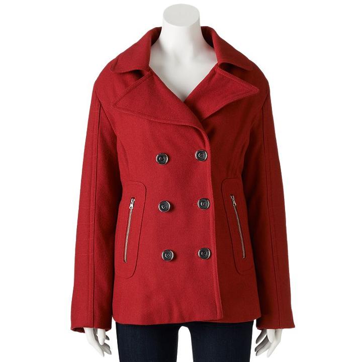 Plus Size Excelled Double-breasted Wool-blend Peacoat, Women's, Size: 1xl, Red