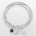 Los Angeles Lakers Silver Tone Crystal Charm Bangle Bracelet Set, Women's, Purple