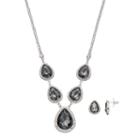 Black Faceted Teardrop Necklace & Earring Set, Women's