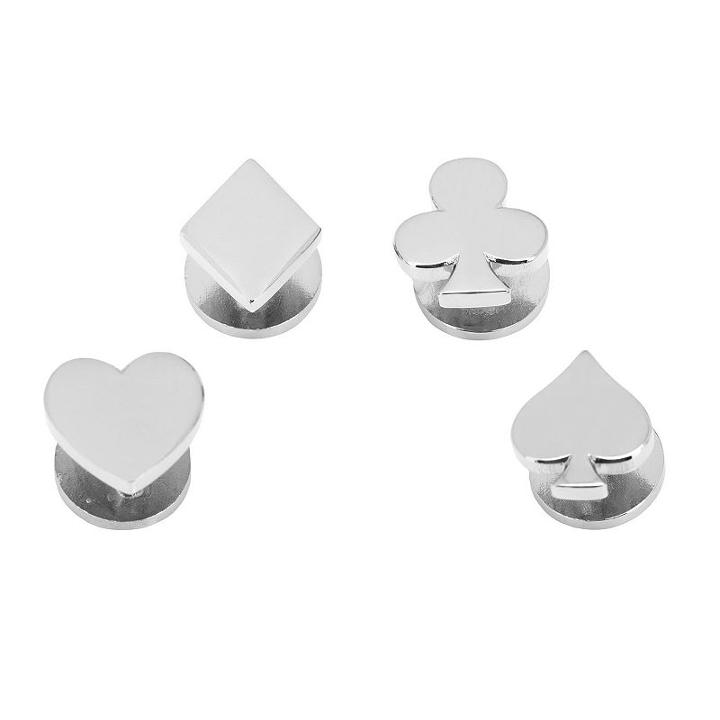Card Suit Studs, Men's, Silver