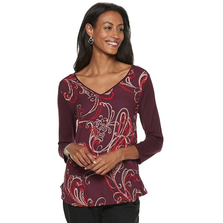Women's Dana Buchman Print Crepe Top, Size: Small, Red