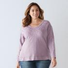 Plus Size Sonoma Goods For Life&trade; Embroidered French Terry Sweatshirt, Women's, Size: 3xl, Lt Purple