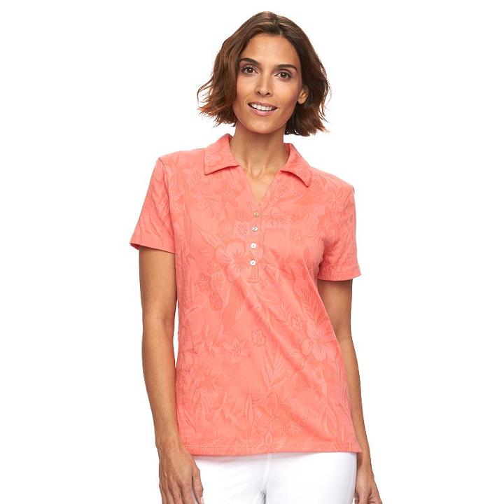 Women's Caribbean Joe Jacquard Polo, Size: Xl, Med Orange