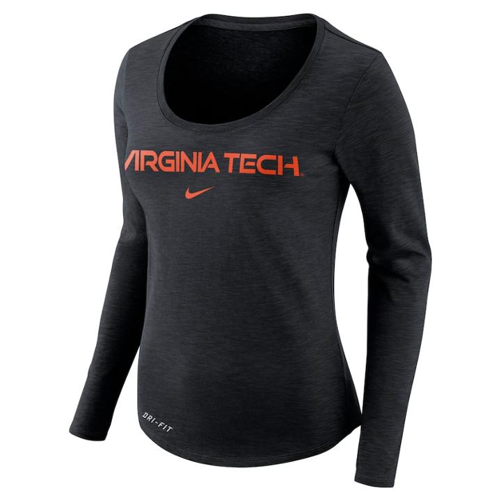 Women's Nike Virginia Tech Hokies Slubbed Dri-fit Tee, Size: Medium, Black