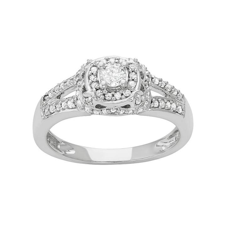 14k White Gold 1/2 Carat T.w. Diamond Tiered Halo Engagement Ring, Women's, Size: 8