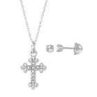 Lulabelle Kids' Sterling Silver Crystal Cross Pendant & Stud Earring Set, Women's, White