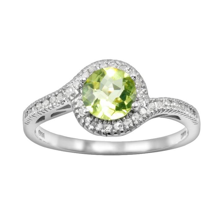 10k White Gold 1/8-ct. T.w. Diamond And Peridot Swirl Ring, Women's, Size: 7, Green