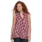 Plus Size Rock & Republic&reg; Twist Front Plaid Top, Women's, Size: 3xl, Red