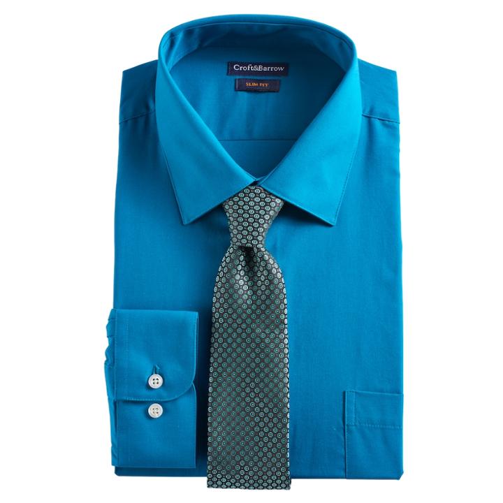 Men's Croft & Barrow&reg; Slim-fit Stretch-collar Dress Shirt And Patterned Tie, Size: Xl-34/35, Dark Blue