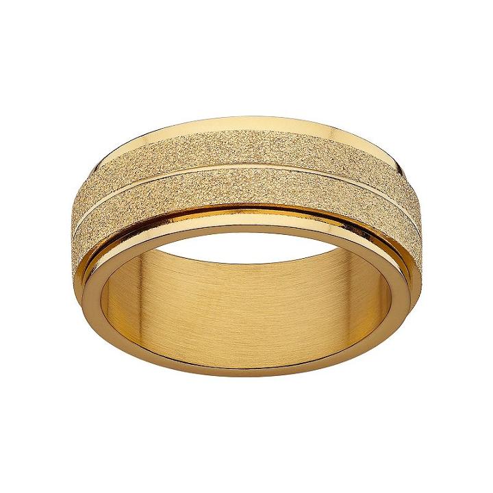 Yellow Ion-plated Stainless Steel Frosted Spinner Wedding Band - Men, Size: 11