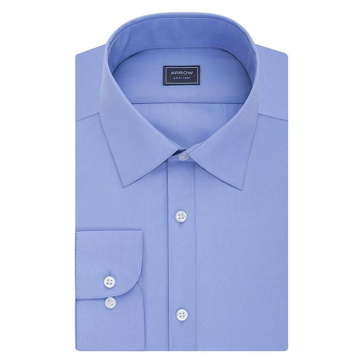 Men's Arrow Slim-fit Poplin Wrinkle-free Dress Shirt, Size: Xl-34/35, Blue Other