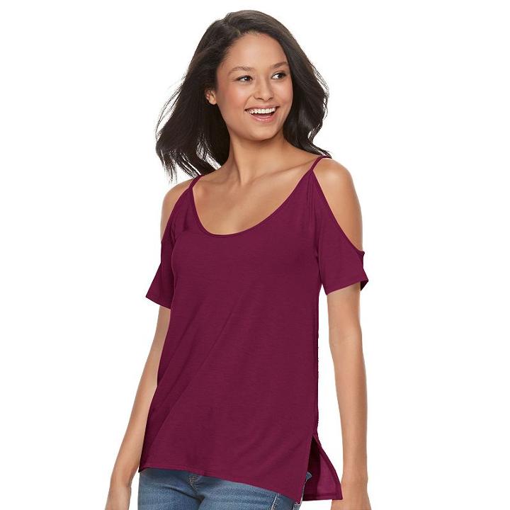Juniors' So&reg; Cross-back Cold Shoulder Tee, Girl's, Size: Xl, Dark Pink