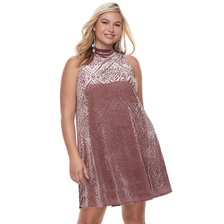 Juniors' Plus Size Mudd&reg; Burnout Velvet Swing Dress, Teens, Size: 1xl, Beig/green (beig/khaki)