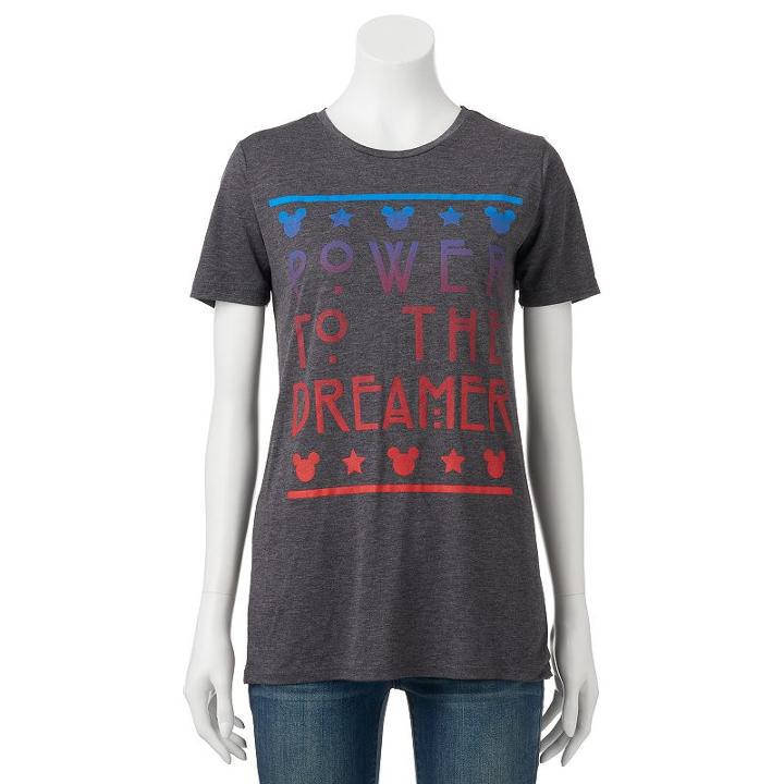 Disney's Mickey Mouse Juniors' Power To The Dreamer Graphic Tee, Girl's, Size: Large, Grey Other