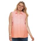 Plus Size Women's Croft & Barrow&reg; Button-front Sleeveless Shirt, Size: 1xl, Orange