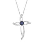 10k Gold Sapphire & 1/10 Carat T.w. Diamond Cross Pendant Necklace, Women's, Size: 18, Blue