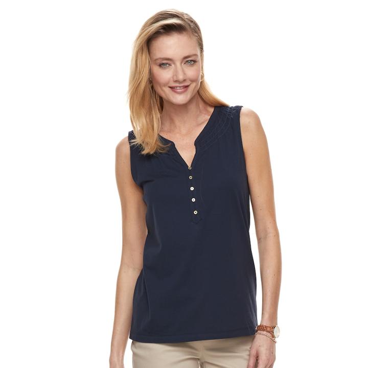 Women's Croft & Barrow&reg; Sleeveless Henley Top, Size: Xxl, Blue