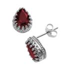Sterling Silver Garnet Crown Stud Earrings, Women's, Red