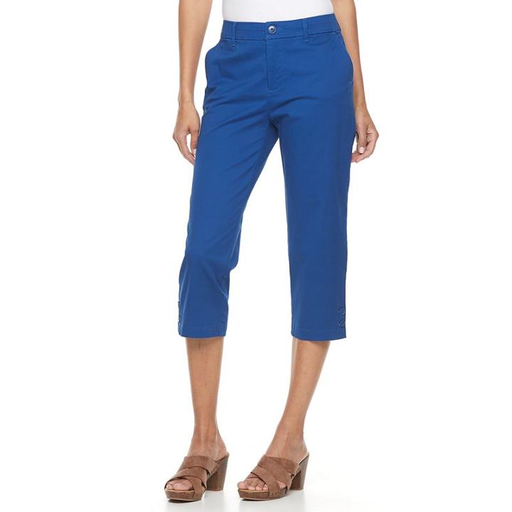 Women's Croft & Barrow&reg; Essential Button-hem Twill Capris, Size: 8, Dark Blue