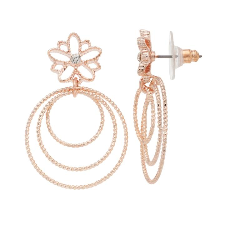 Lc Lauren Conrad Flower Nickel Free Triple Hoop Drop Earrings, Women's, Light Pink