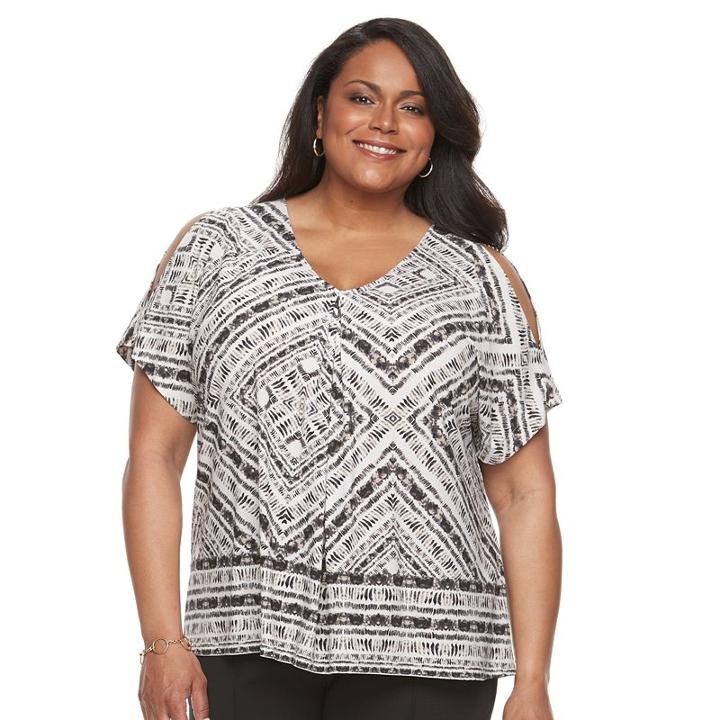 Plus Size Dana Buchman Cold-shoulder Tie-front Top, Women's, Size: 2xl, Lt Beige