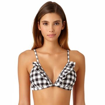 Juniors' California Sunshine Gingham Bikini Top, Women's, Size: Large, Black