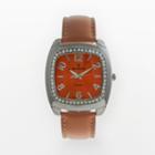 Peugeot Silver-tone Crystal Leather Watch - Women, Women's, Orange, Durable