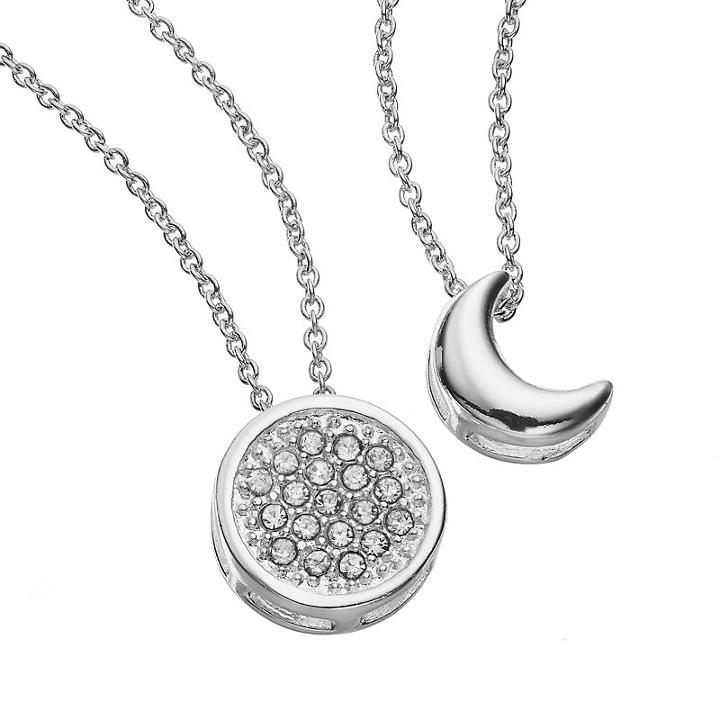 Silver Tone Simulated Crystal Moon And Disc Pendant Set, Women's, Multicolor