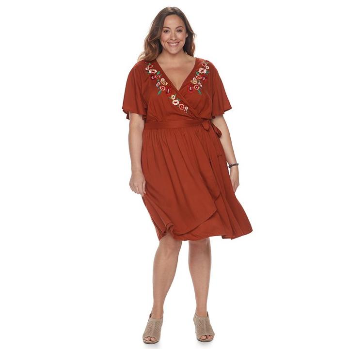 Plus Size Sonoma Goods For Life&trade; Embroidered Wrap Dress, Women's, Size: 1xl, Red/coppr (rust/coppr)