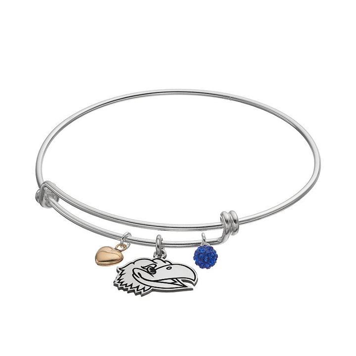 Fiora Sterling Silver Kansas Jayhawks Charm Bangle Bracelet, Women's, Blue