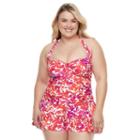 Plus Size Chaps Tummy Slimmer Ruched Swimdress, Women's, Size: 16 W, Lt Orange