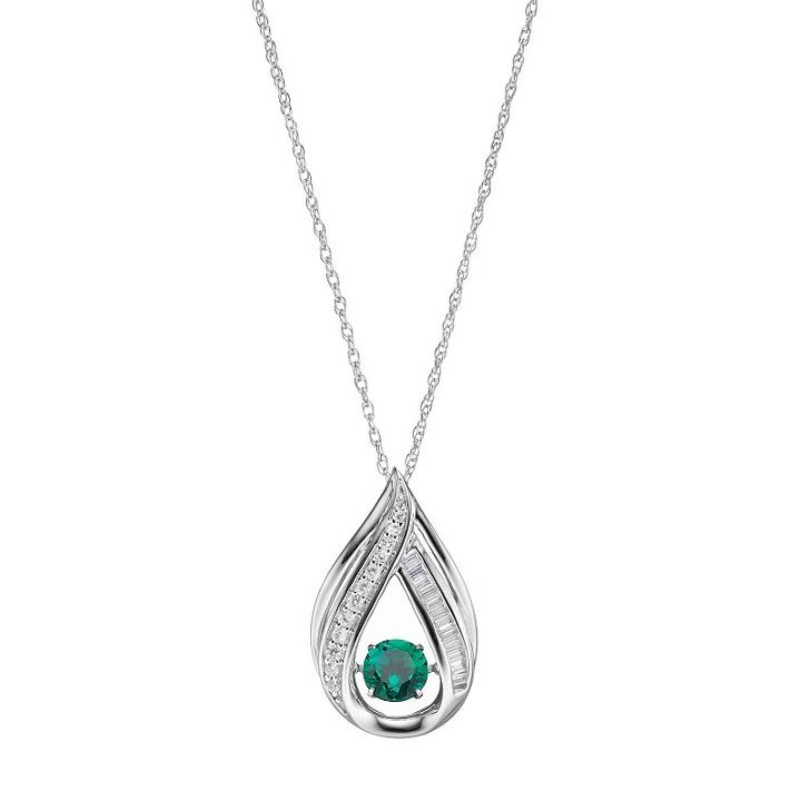 Sterling Silver Simulated Emerald & Lab-created White Sapphire Teardrop Pendant, Women's, Size: 18, Green