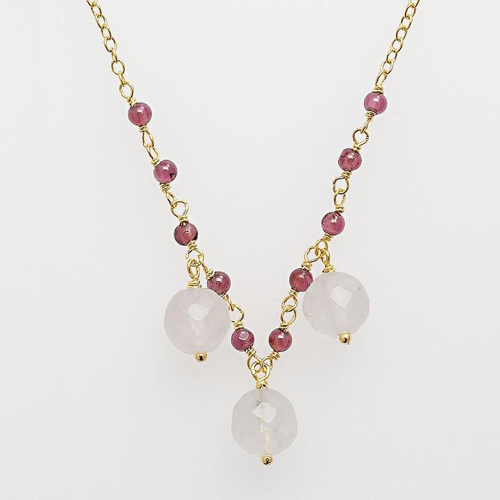 18k Yellow Gold Over Silver Rose Quartz And Garnet Necklace, Women's, Pink