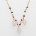 18k Yellow Gold Over Silver Rose Quartz And Garnet Necklace, Women's, Pink