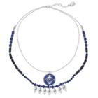 Chaps Blue Beaded Tribal Pendant Layered Necklace, Women's, Navy